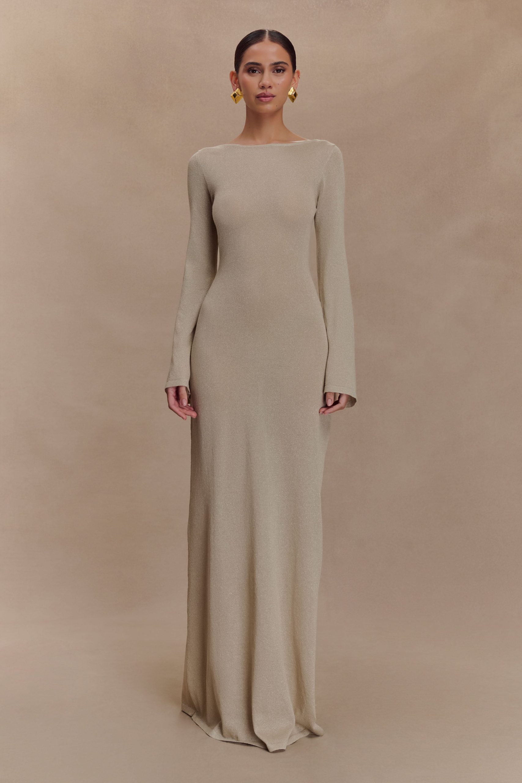 Atticus Knit Maxi Dress With Sequin - Gold - Image 9