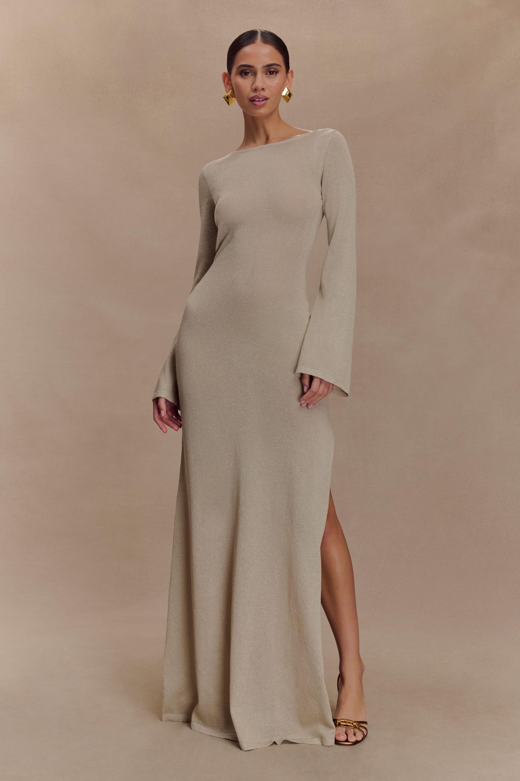 Atticus Knit Maxi Dress With Sequin - Gold - Image 5