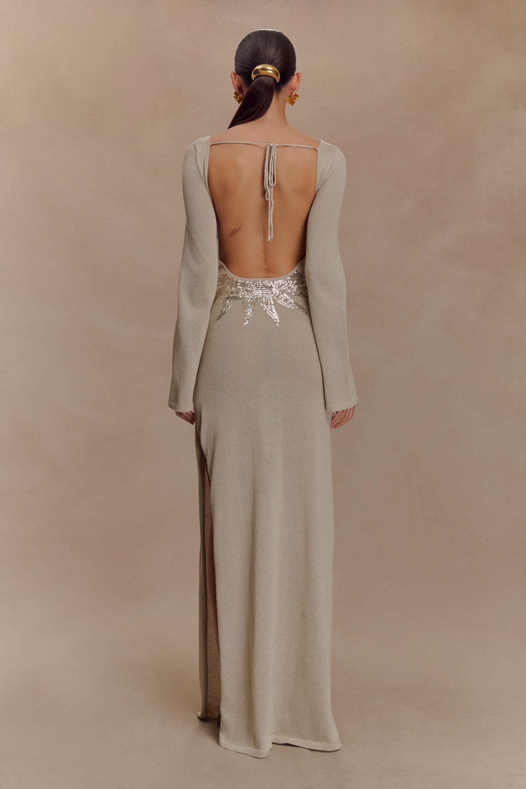 Atticus Knit Maxi Dress With Sequin - Gold - Image 6