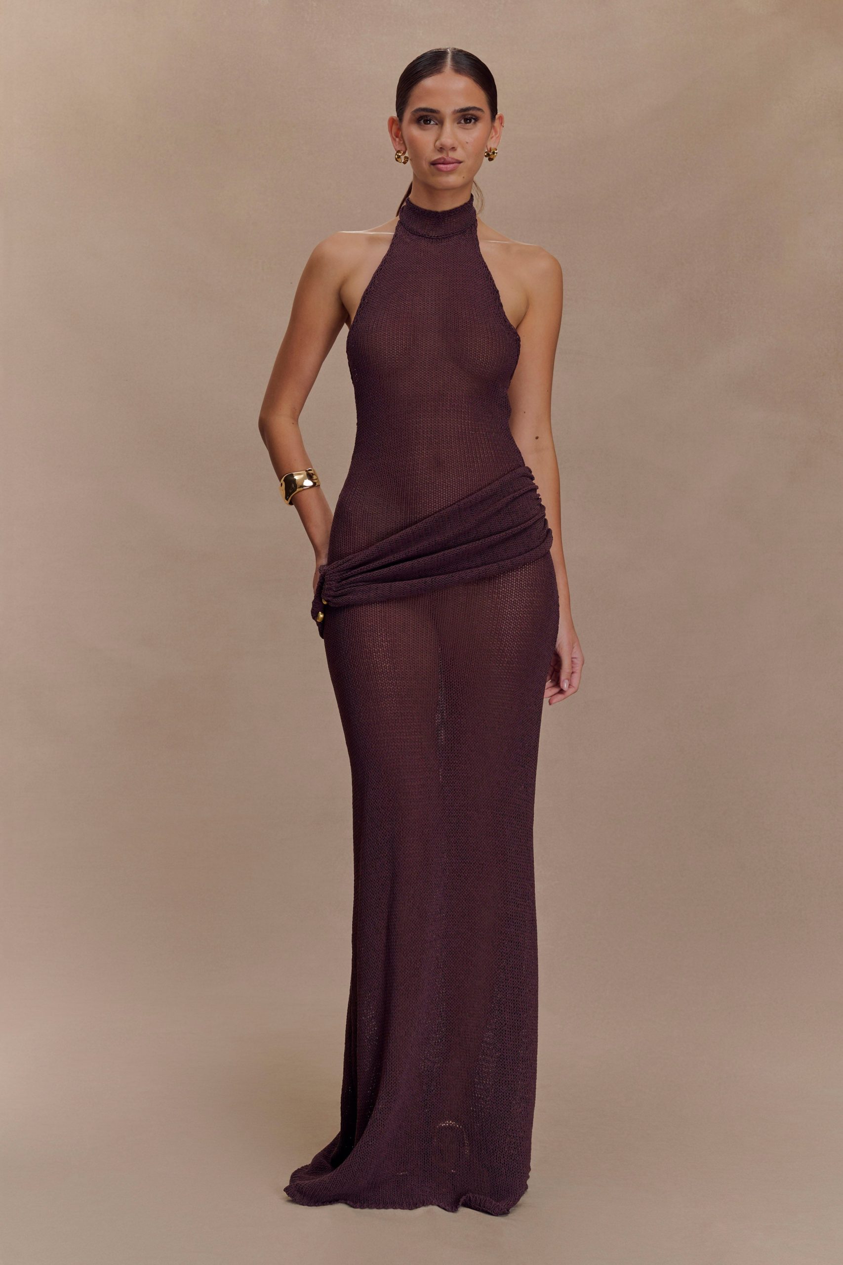 Reece Halter Knit Maxi Dress - Chocolate - Image 6