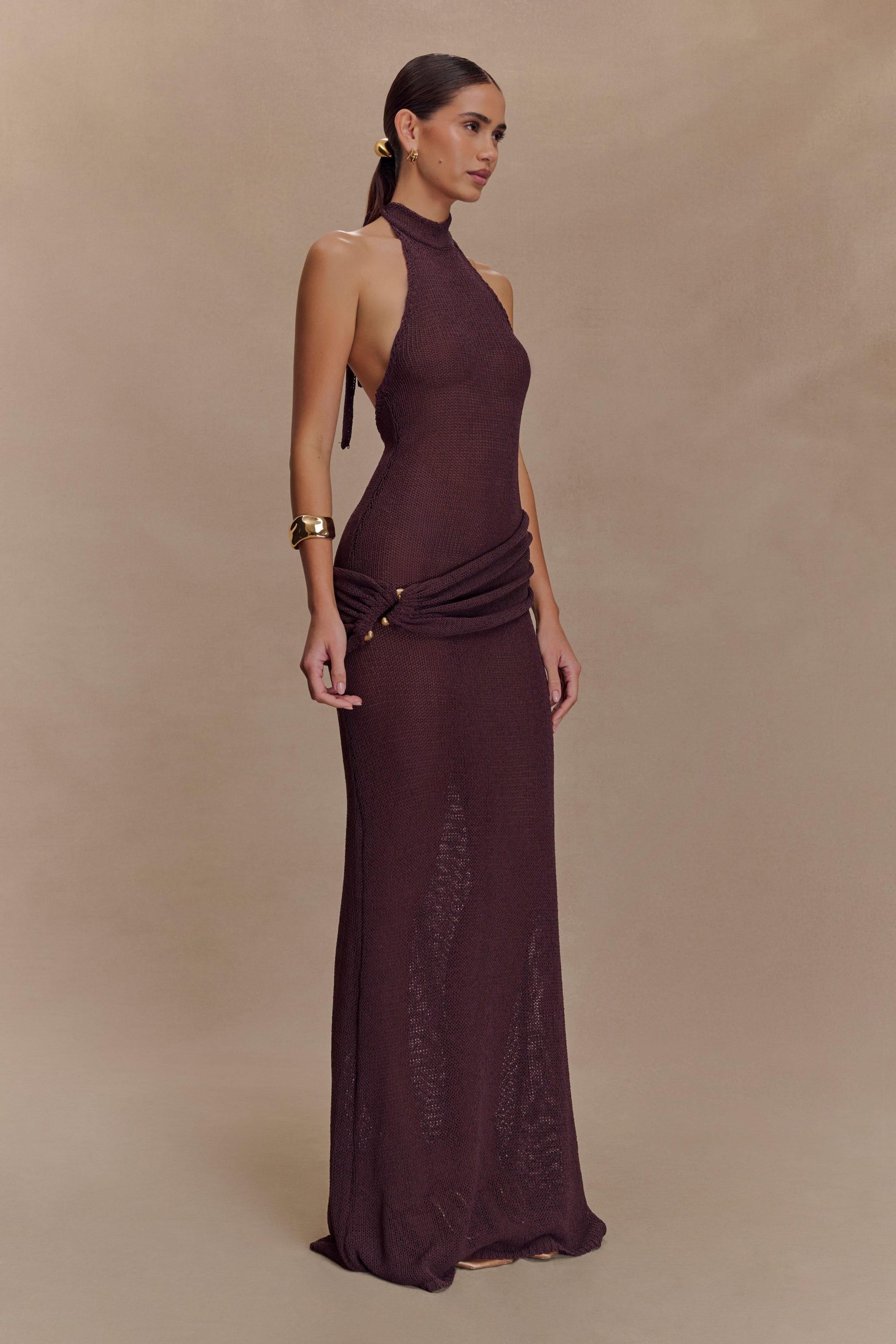 Reece Halter Knit Maxi Dress - Chocolate - Image 5