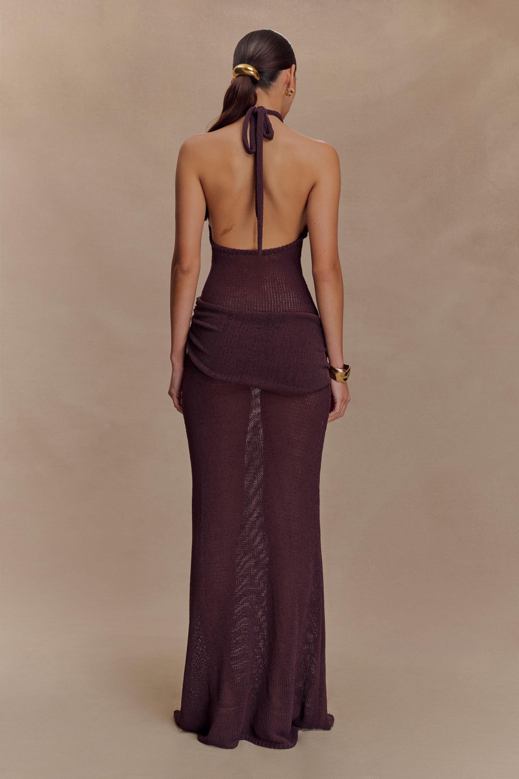 Reece Halter Knit Maxi Dress - Chocolate - Image 3