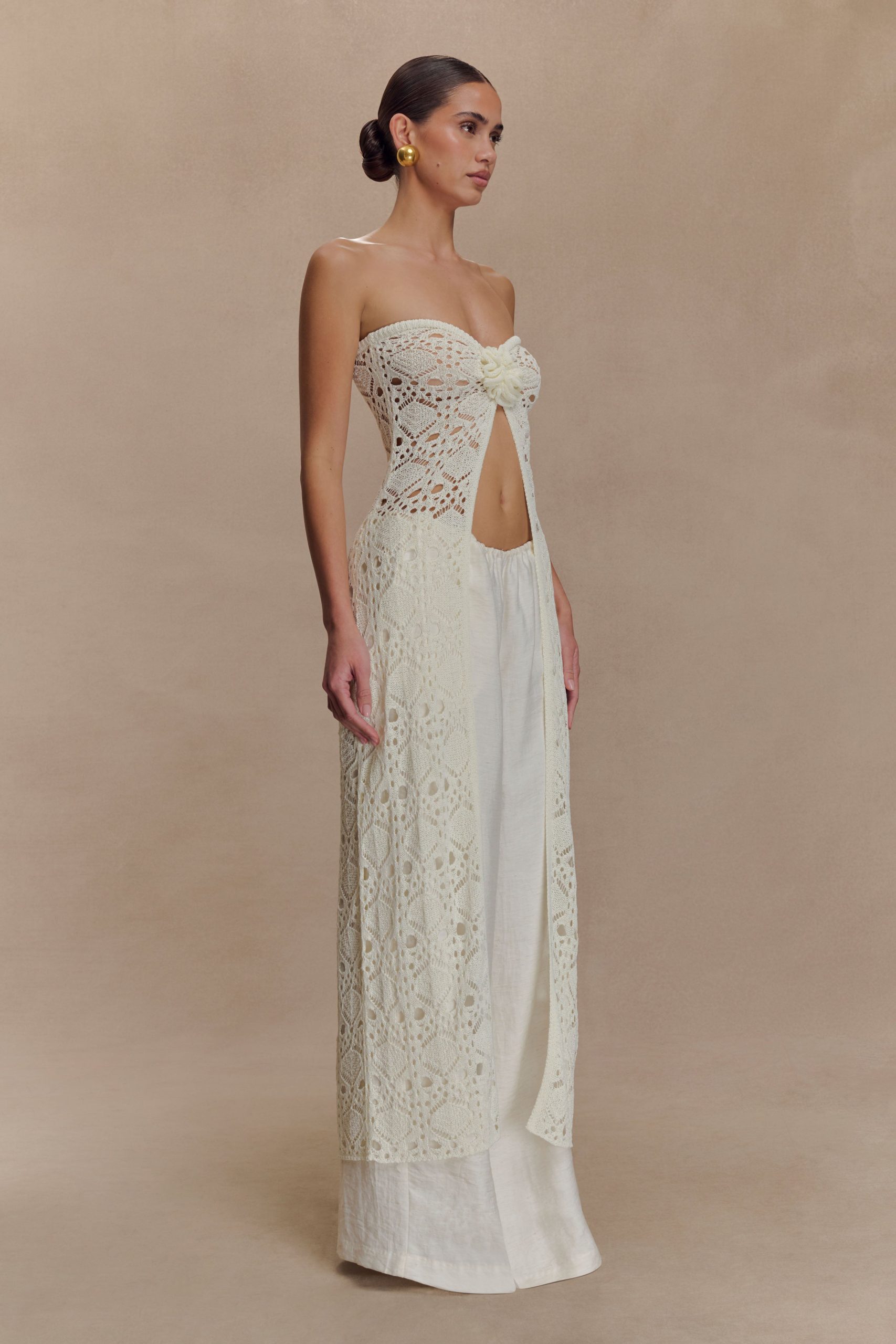 Aeline Strapless Crochet Knit Top - Ivory - Image 4
